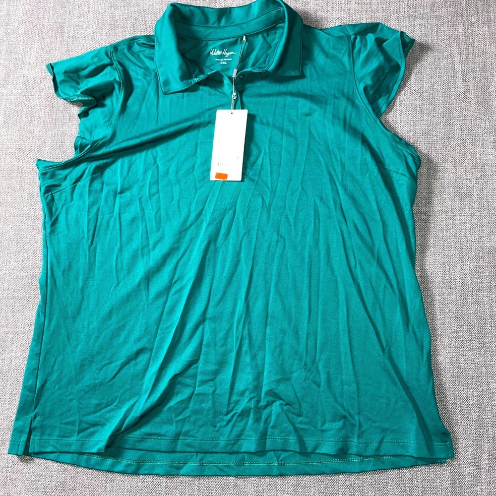 Walter Hagen Clubhouse Polo Shirt Womens 2XL Teal Green Stretch Flutter‎ Sleeve